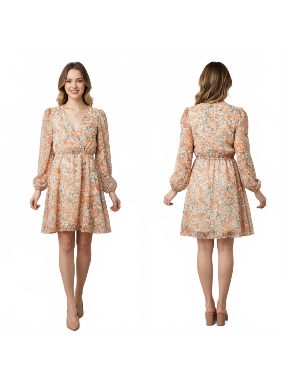 Cuphe Floral Print Dress Long Sleeve Sheer Mini Dress Flowy Lightweight